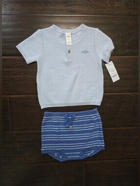 NWT Carter's Baby Boys Fish Short Short Blue Knit Set 24M